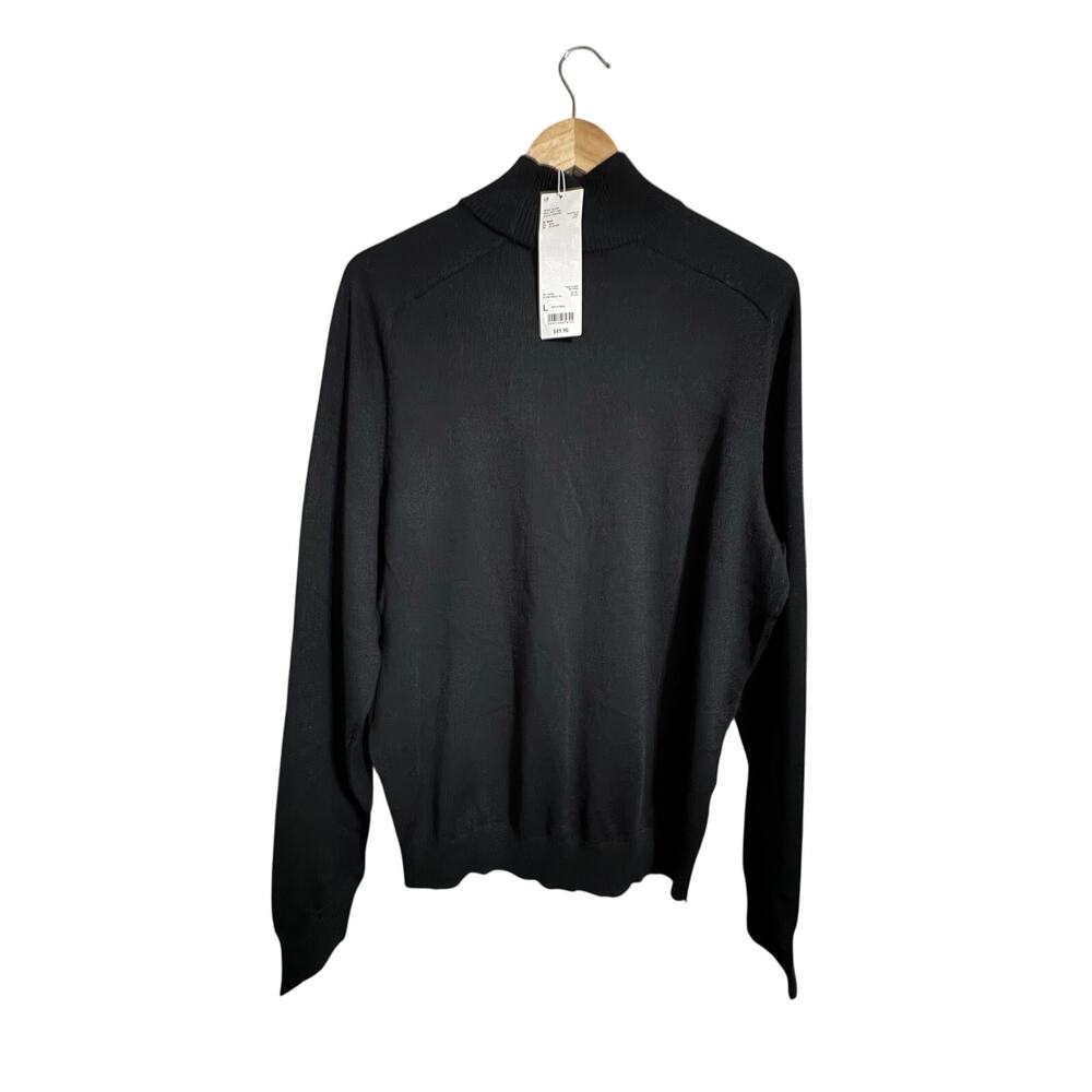 Uniqlo Merino Wool Blend Black Mock Turtleneck Sweater Large